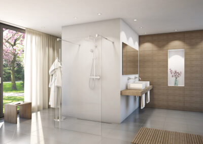 Moderne Dusche mit transparenter Glasabtrennung